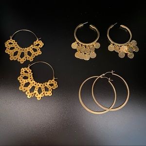 Set of 3 Vintage Gold Hoop Earrings